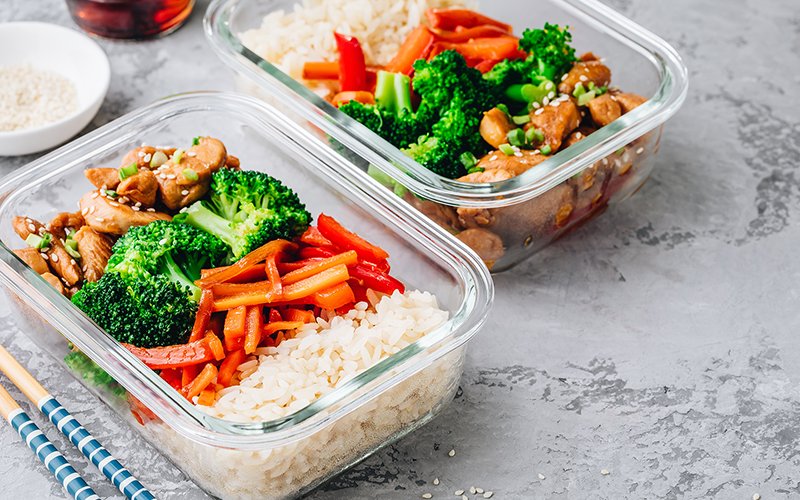 pre-prepared meals stored in containers