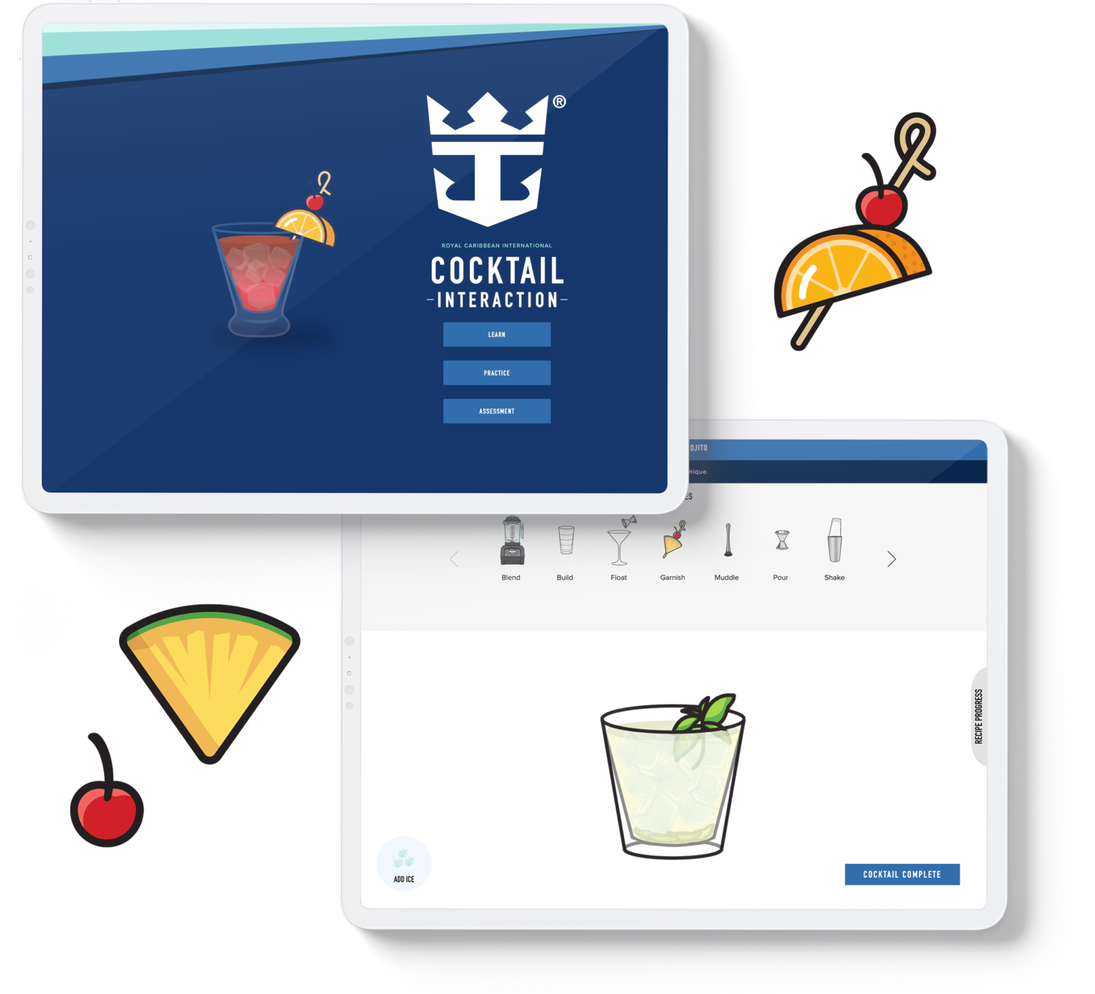 The Royal Carribean bar interaction course displayed on a tablet