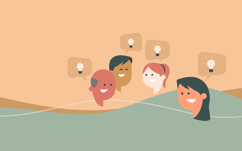 Lightbulbs above individuals to convey ideas