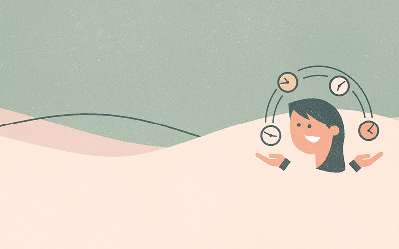 Woman juggling clocks
